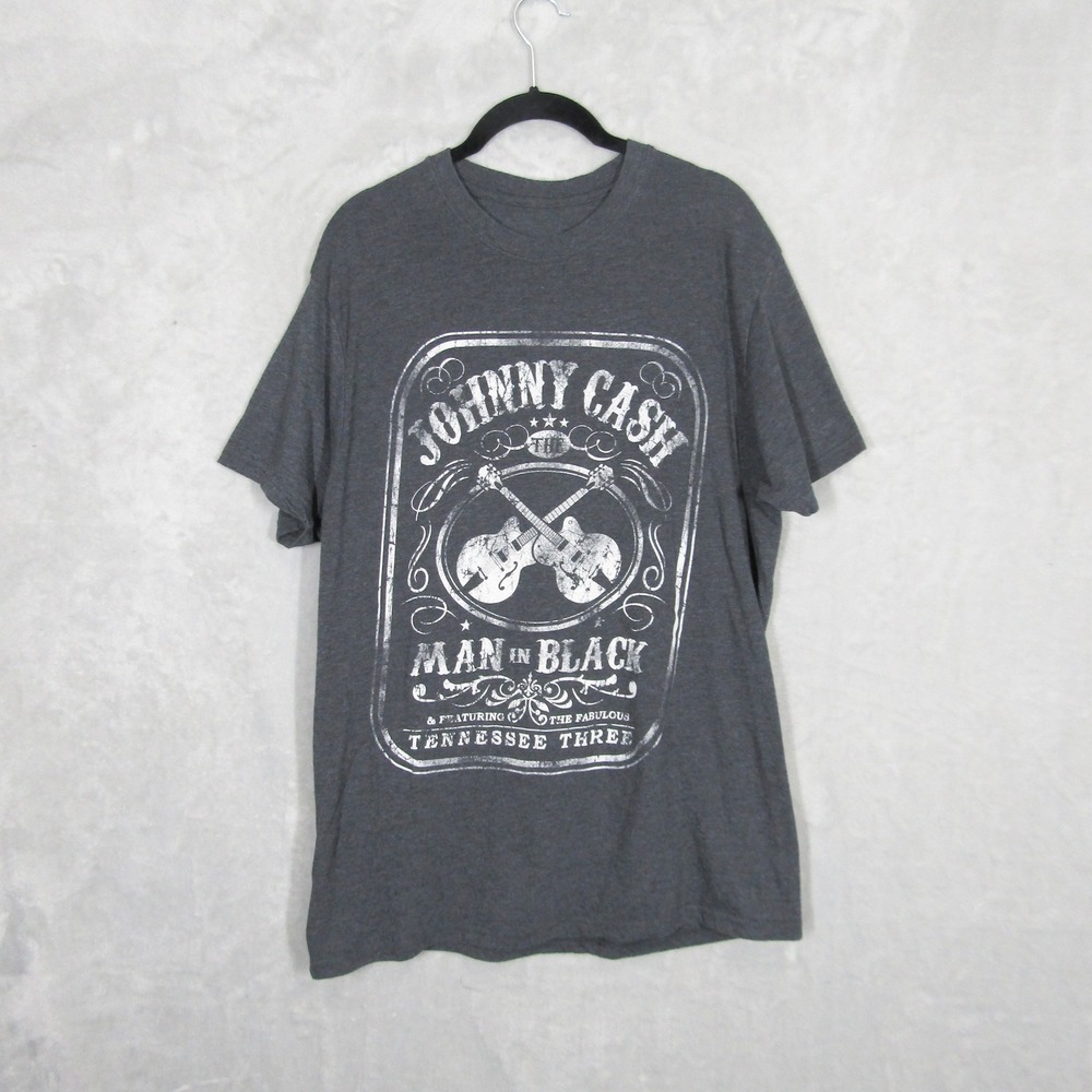 Johnny Cash Man in Black T Shirt XL Gray Graphic Tee Guitar The Tennessee Three